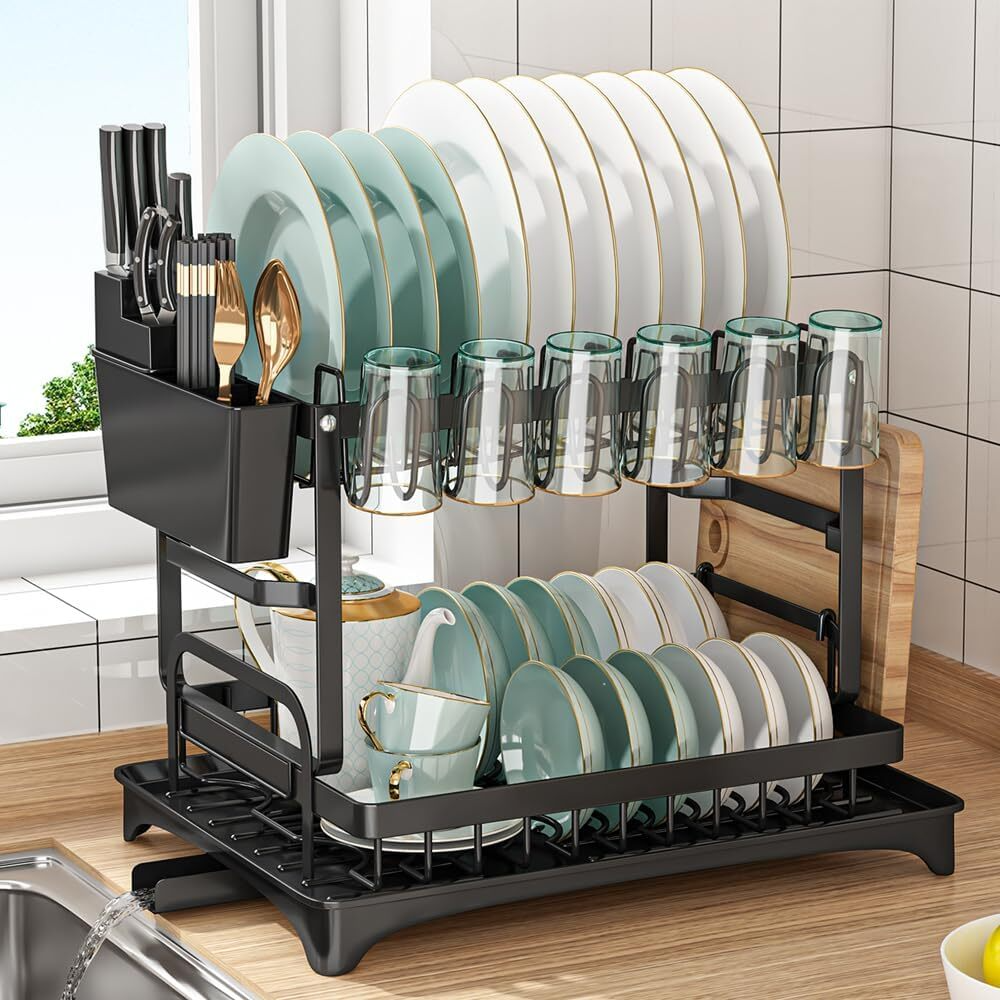 Escurridor de Platos de 2 Niveles con Drenaje Automático