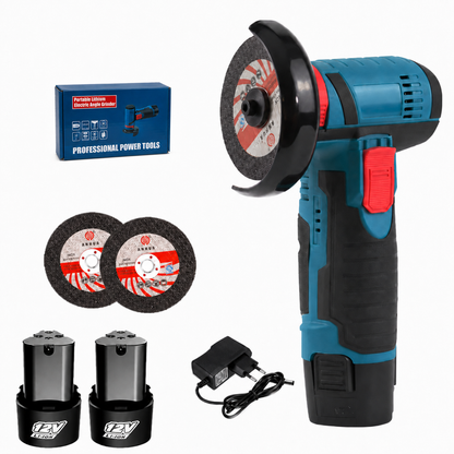 Amoladora Angular Inalámbrica 12V + 2 Baterías Recargables + Accesorios