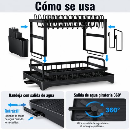 Escurridor de Platos de 2 Niveles con Drenaje Automático